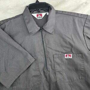 VTG BEN DAVIS Mens Gray Short Sleeve Work Shirt Size Medium Zip Front Made USA‎